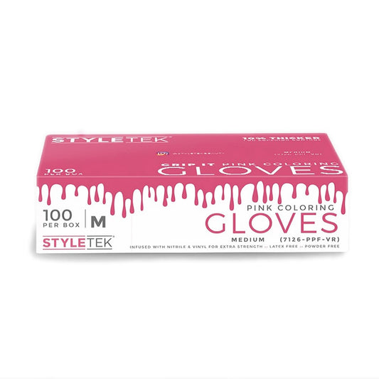 StyleTek Pink Powder-Free Vinyl Gloves Nitrile-Infused Professional Gloves