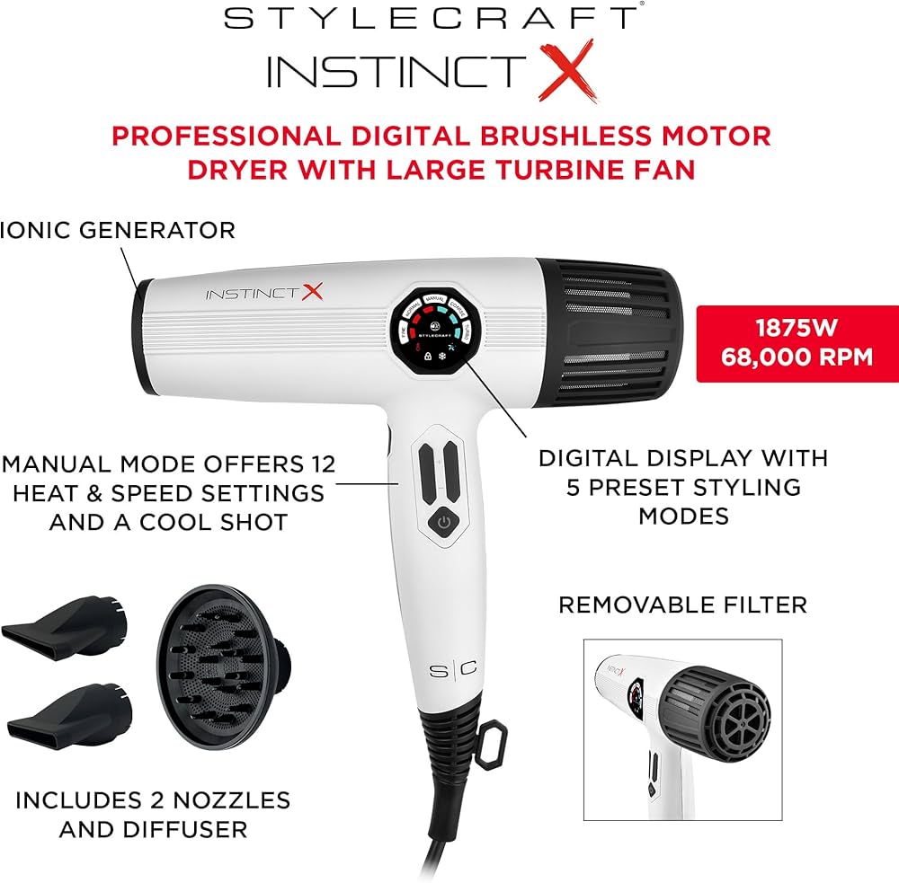 Stylecraft Instinct X professional hair dryer with digital display