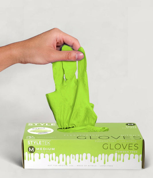 Styletek lime green powder free nitrile gloves 5 mil
