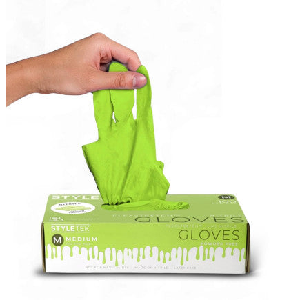 Styletek lime green powder free nitrile gloves 5 mil
