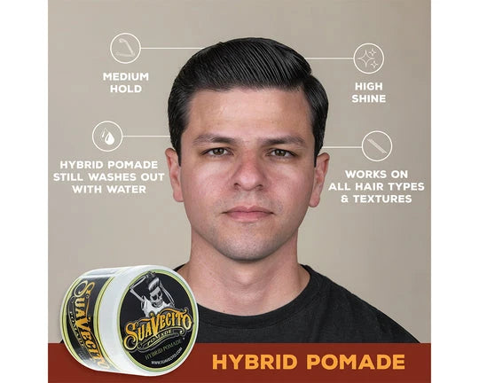 Suavecito Hybrid Pomade 4oz – Oil Feel, Water Wash-Out