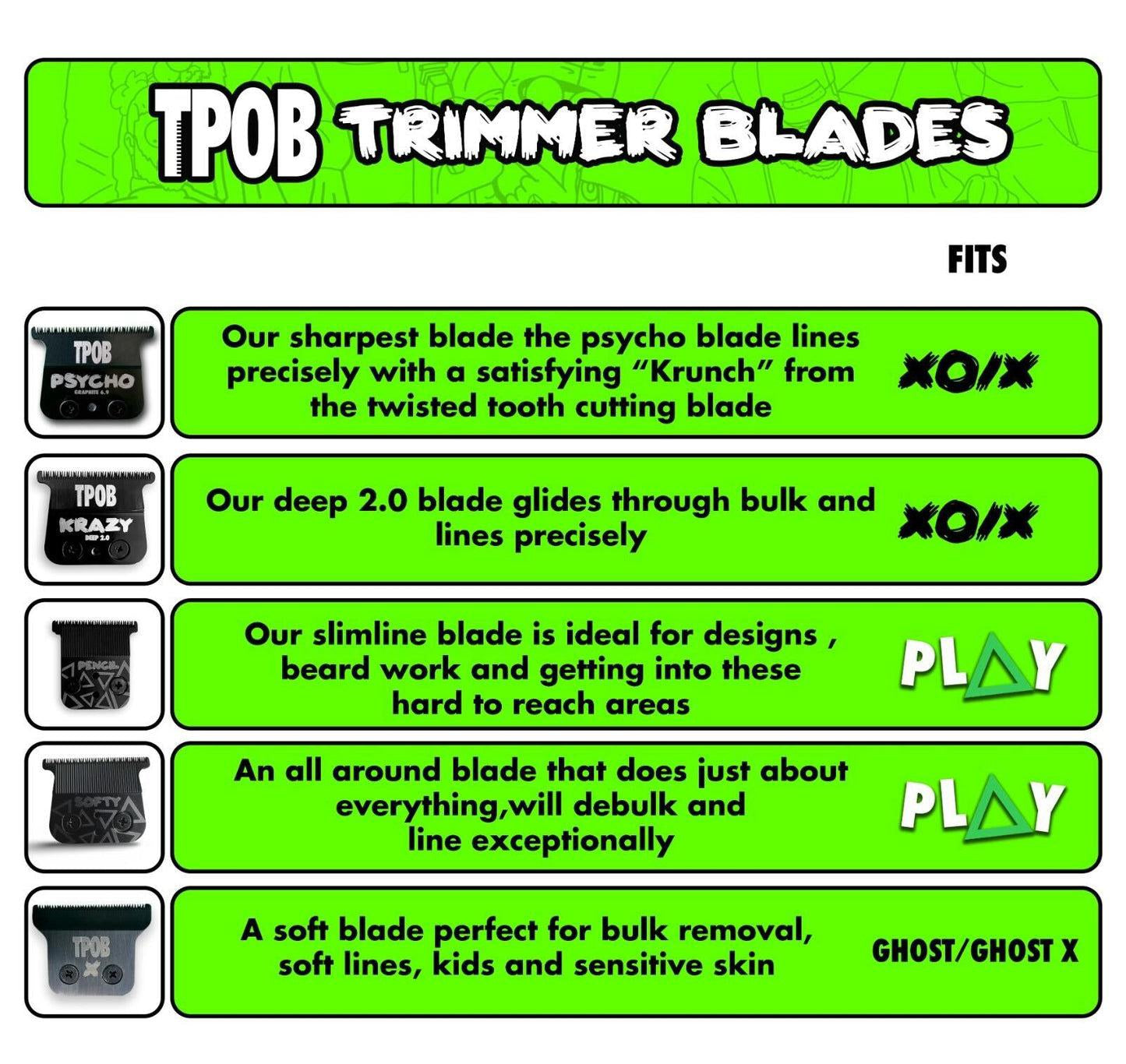 TPOB PSYCHO Graphene black trimmer blade deep tooth replacement