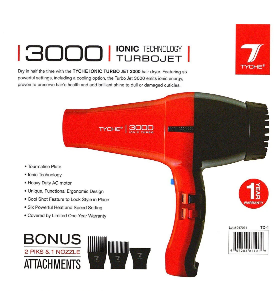 Tyche Turbojet 3000 Professional Ionic Ceramic Hair Dryer - Red