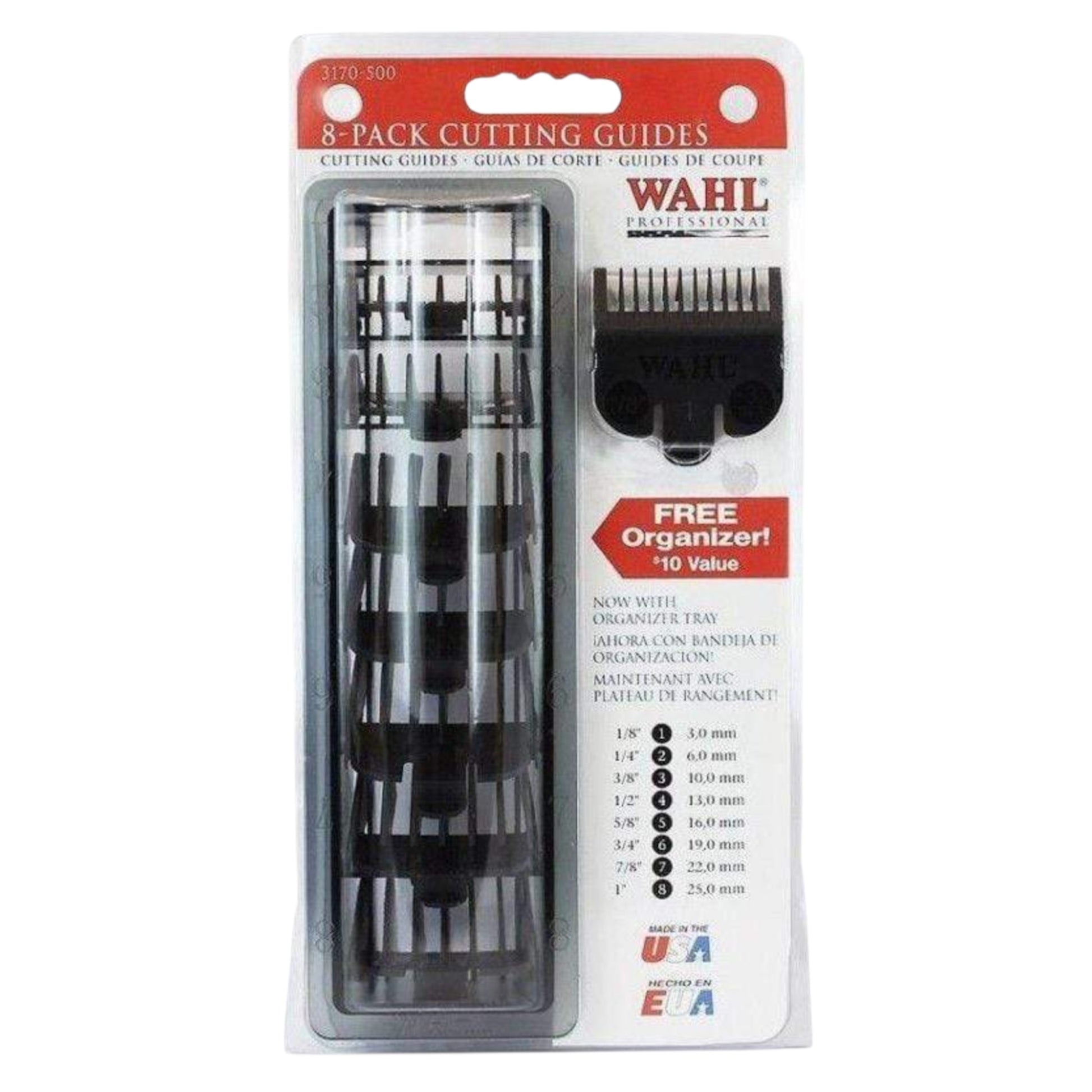 WAHL 8-PACK CODED CUTTING GUIDES COMBS BLACK #3170-500