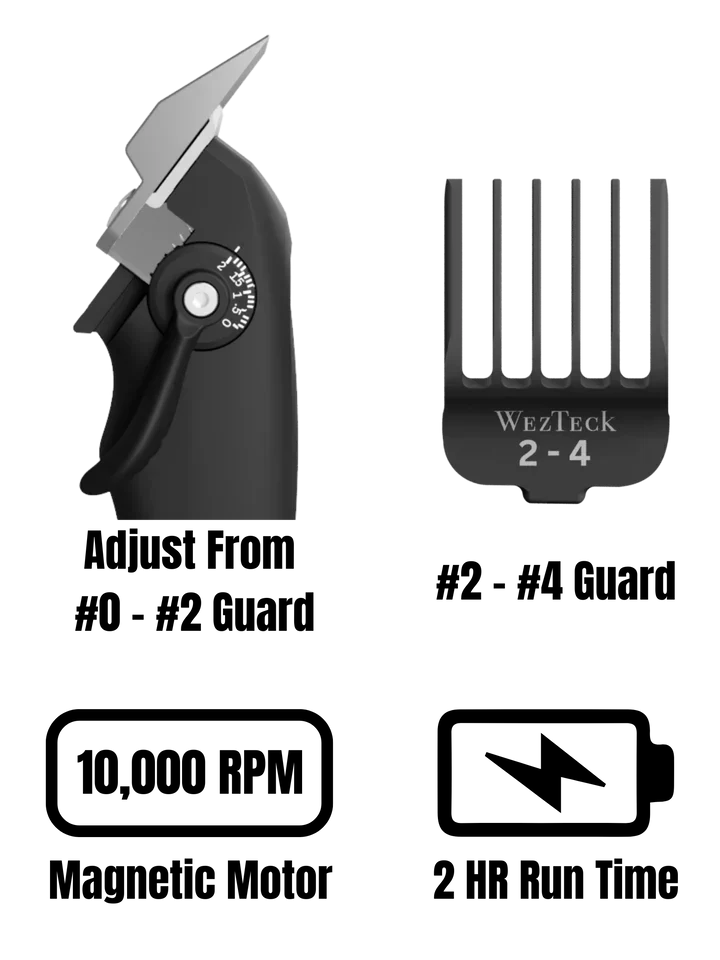 WezTeck Hair Clipper White – 10,000 RPM Guardless Lever Fade Tool