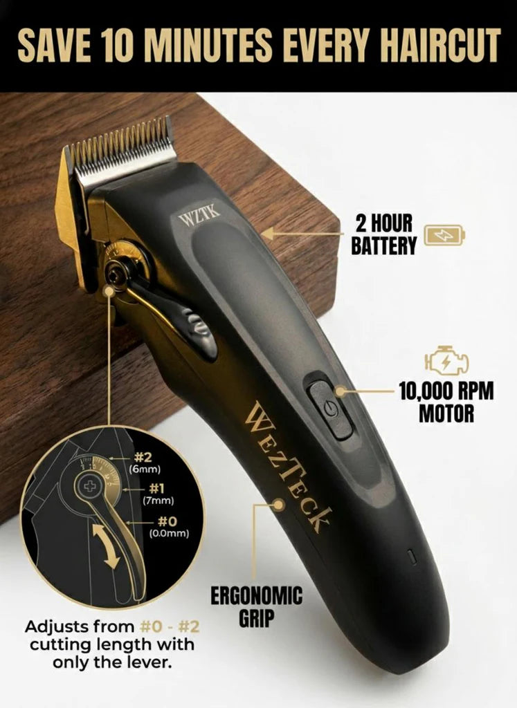 WezTeck cordless hair clipper 10000 RPM magnetic motor barber tool