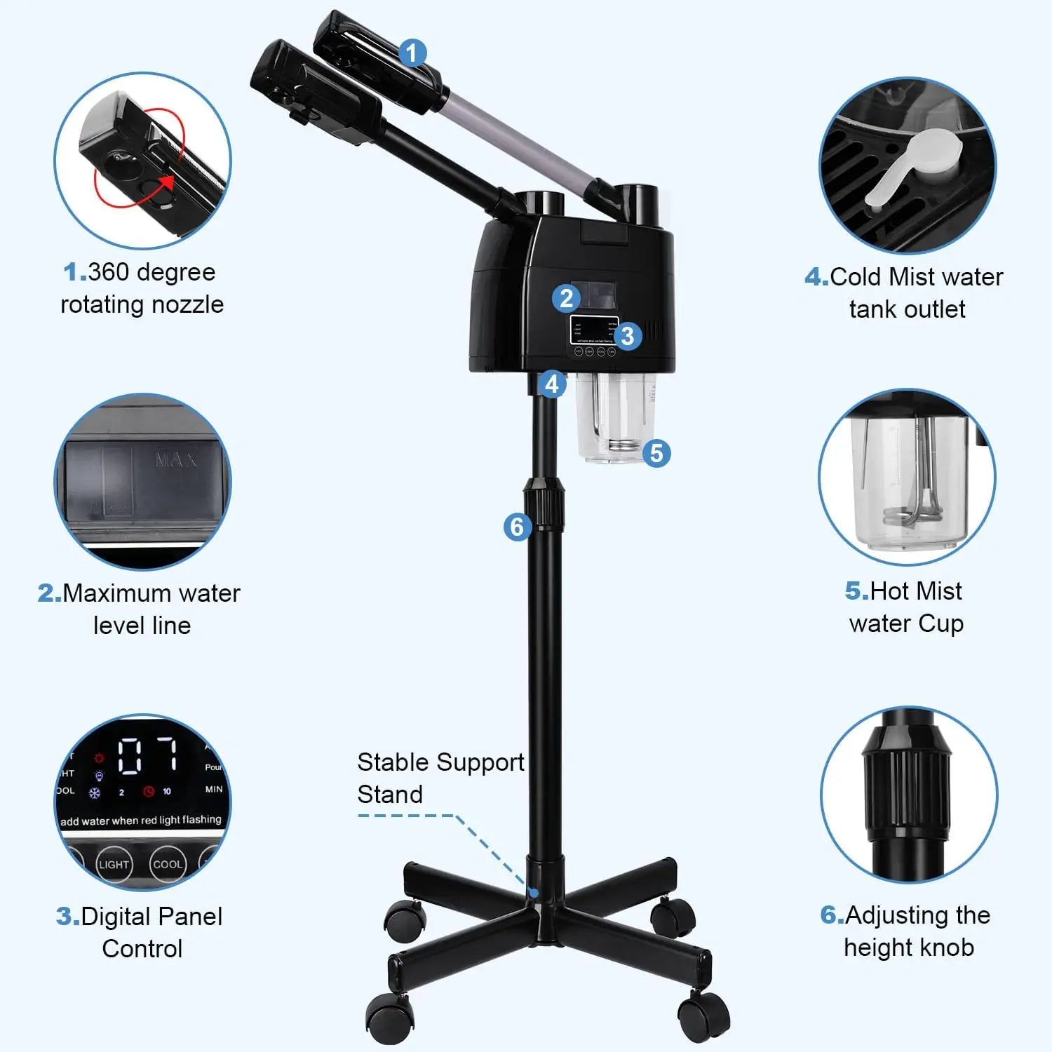 Your Barber Connect 2-in-1 Hot & Cold Facial Steamer with Magnifying Lamp – Professional Spa & Salon Vaporizer