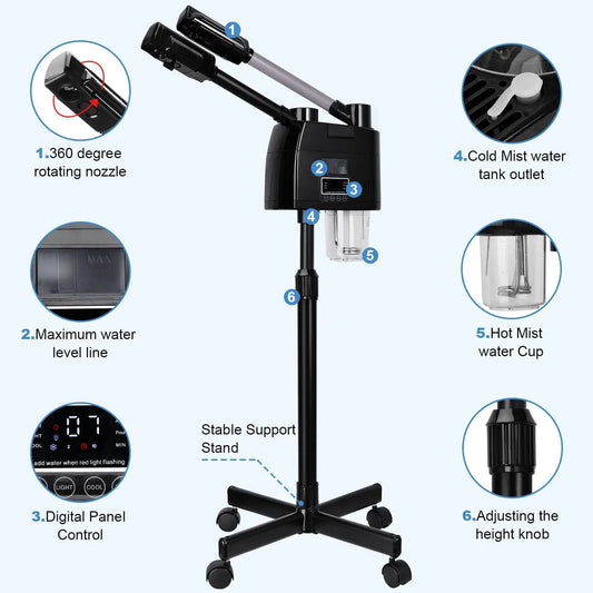 Your Barber Connect 2-in-1 Hot & Cold Facial Steamer with Magnifying Lamp – Professional Spa & Salon Vaporizer