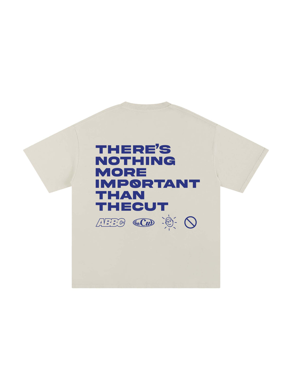 Anti Broke Barbers Club x theCut Nothing's More Important Tee off white with navy graphic back view