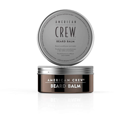 American Crew Beard Balm 2.1 oz tin with lid on white background