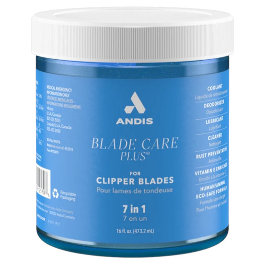 Andis Blade Care Plus 12570 7-in-1 dip jar front label