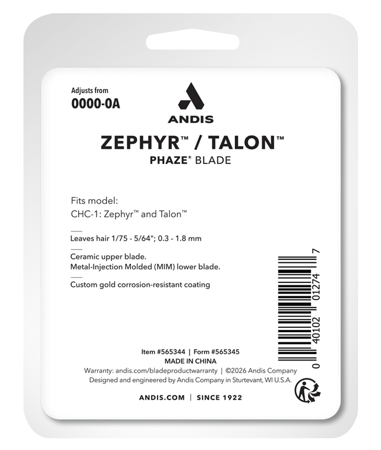 Andis PhazeR Gold Clipper Blade 565344 package back with specifications