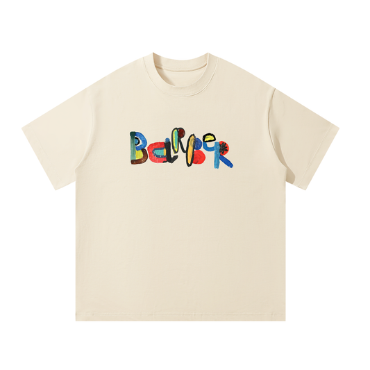 Anti Broke Barbers Club Abstract Barber Tee in Mild Apricot with painted BARBER artwork