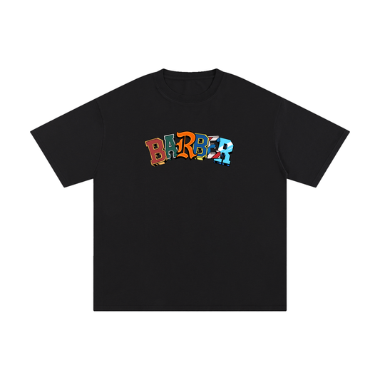 Anti Broke Barbers Club Barber Letters Tee in black with colorful BARBER graphic