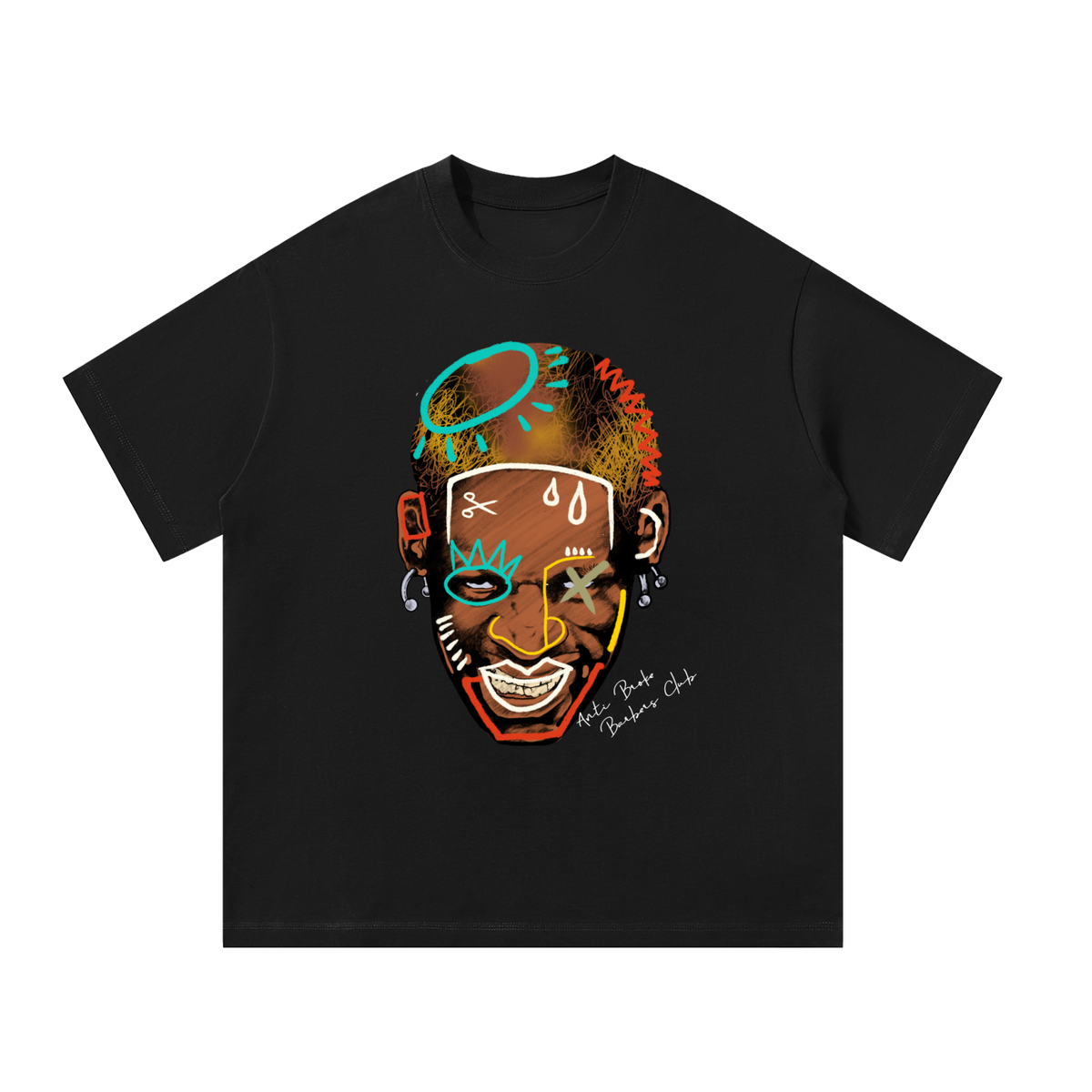Anti Broke Barbers Club Basquiat Lineups Tee in black with barber-culture graphic