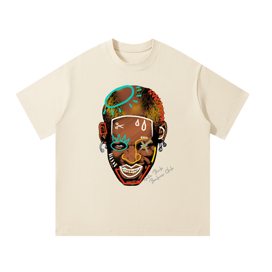 Anti Broke Barbers Club Basquiat Lineups Tee in off white Mild Apricot colorway