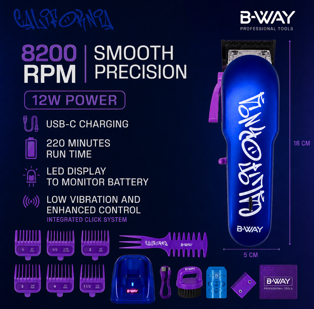 B-WAY California clipper on included charging base
