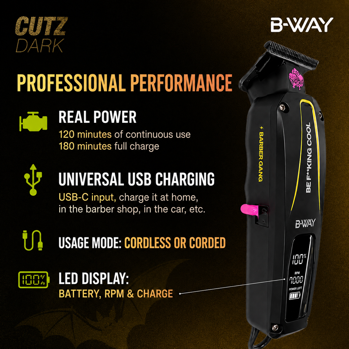 B-WAY CUTZ Dark cordless trimmer product details