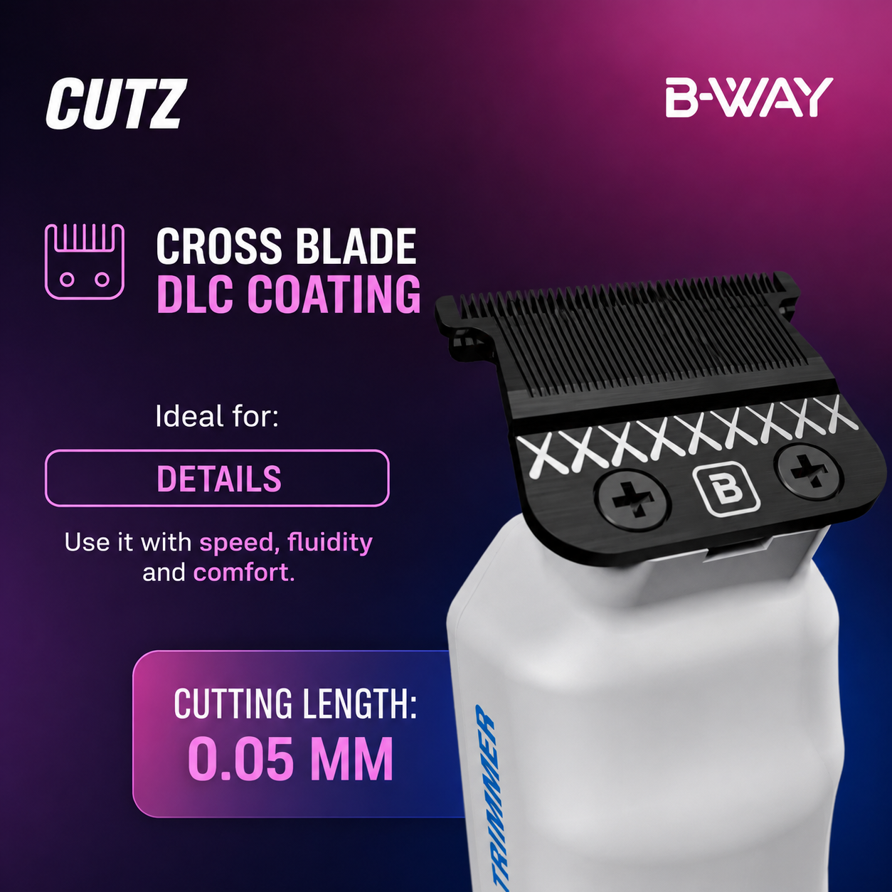 B-WAY CUTZ trimmer LED battery display feature graphic