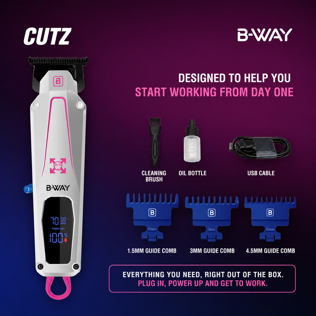 B-WAY CUTZ trimmer 180-minute runtime feature graphic