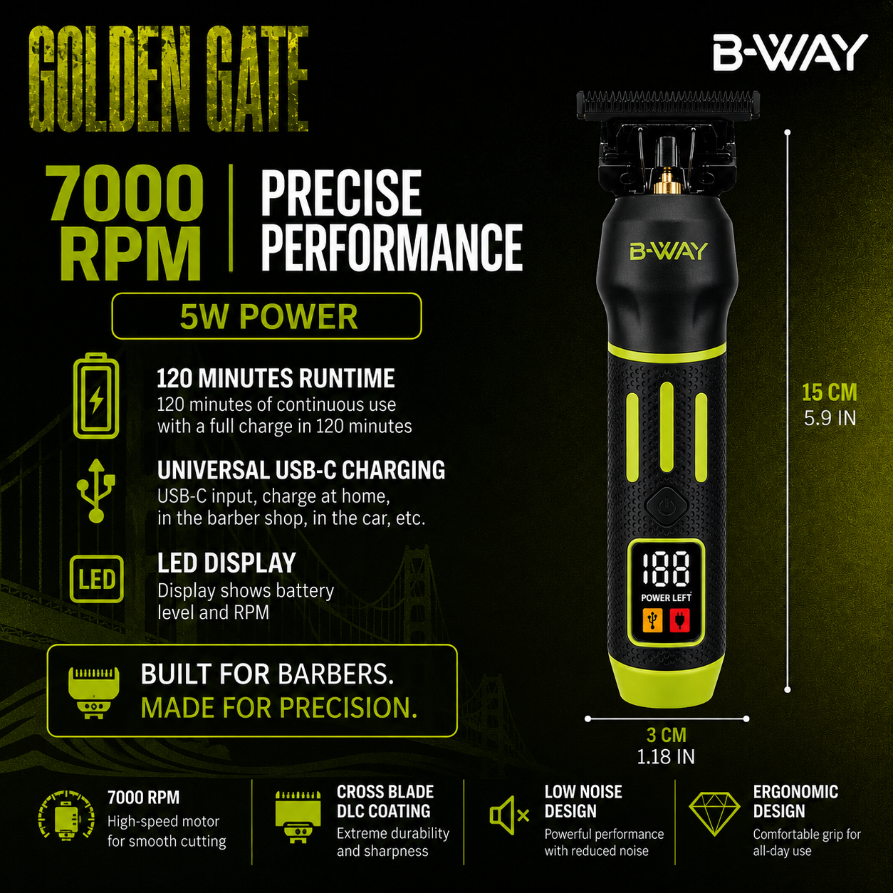 B-WAY Golden Gate cordless trimmer side view