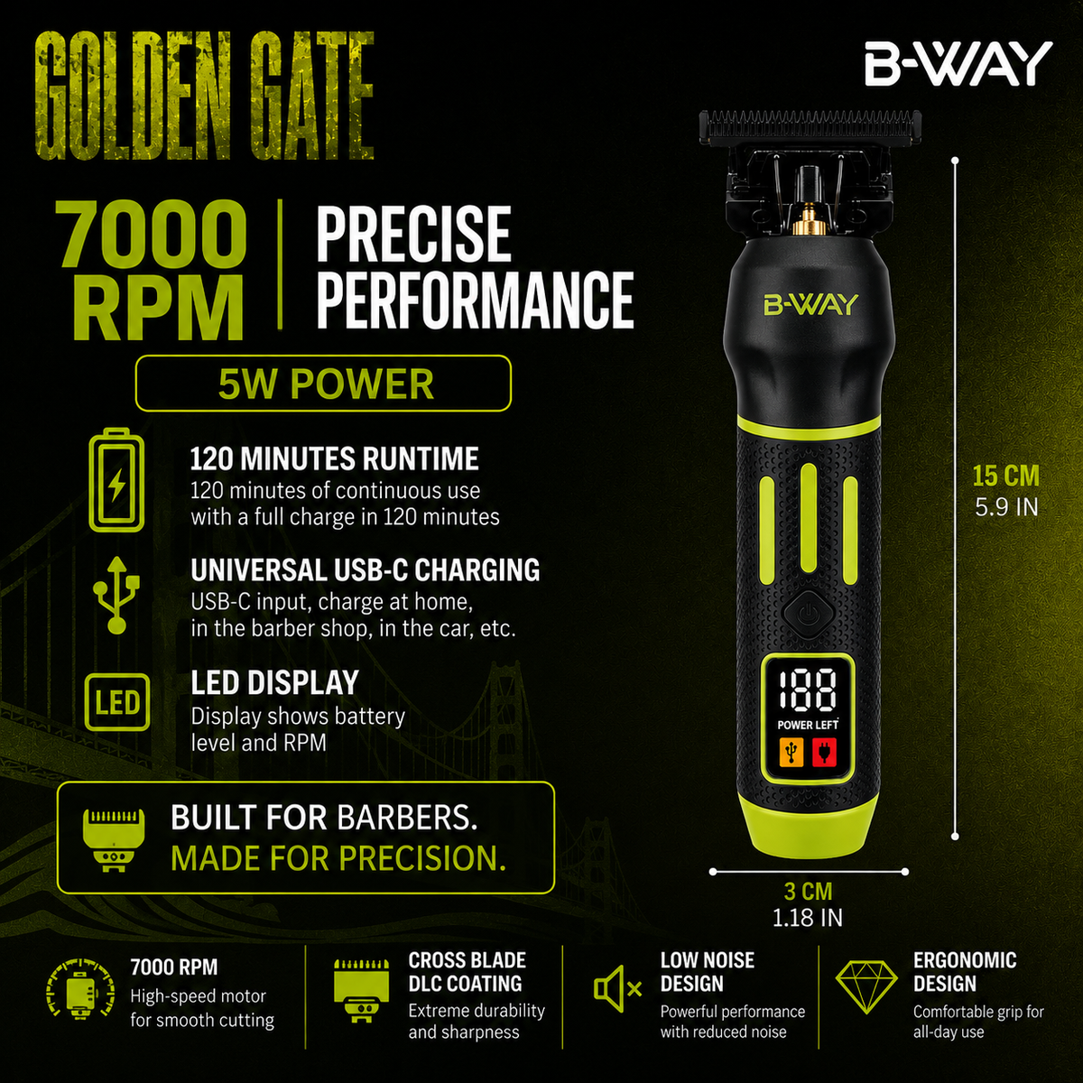 B-WAY Golden Gate cordless trimmer side view