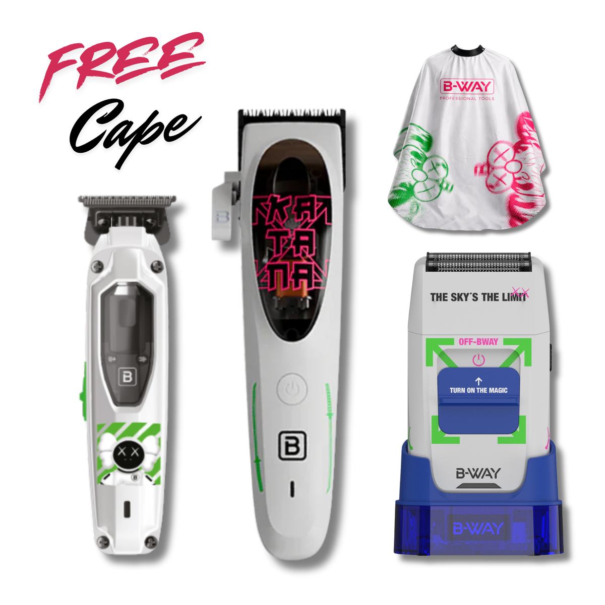 B-WAY Katana, T-Pro & OFF Shaver 3-in-1 Set + Cape complete barber set product view