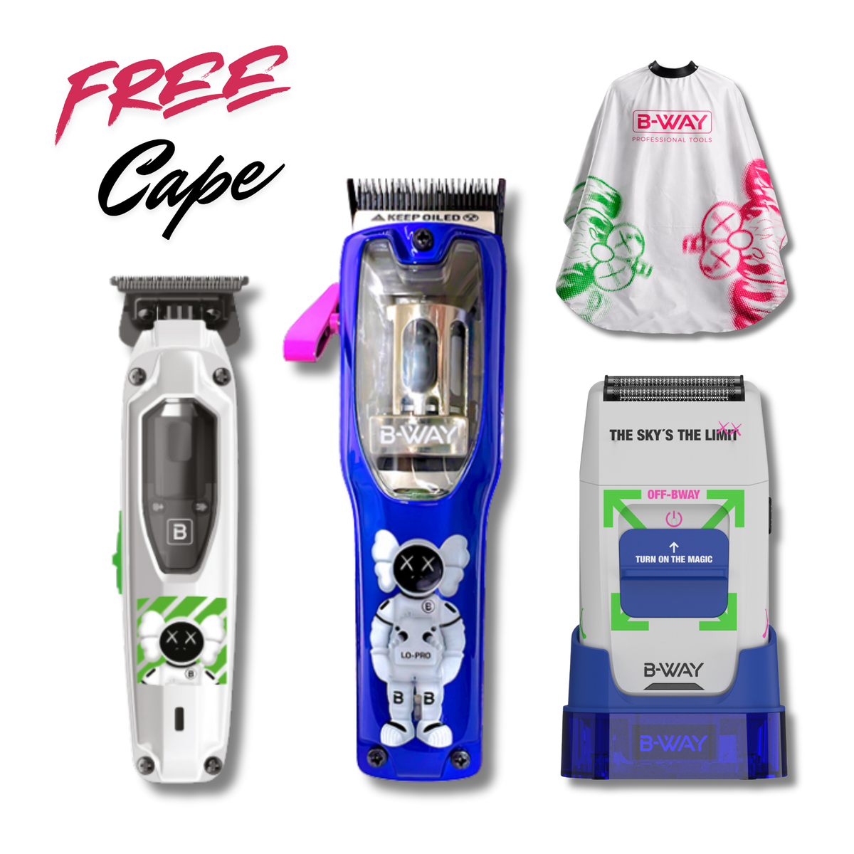 B-WAY Lo-Pro X, T-Pro & OFF Shaver 3-in-1 Set + Cape complete barber set product view
