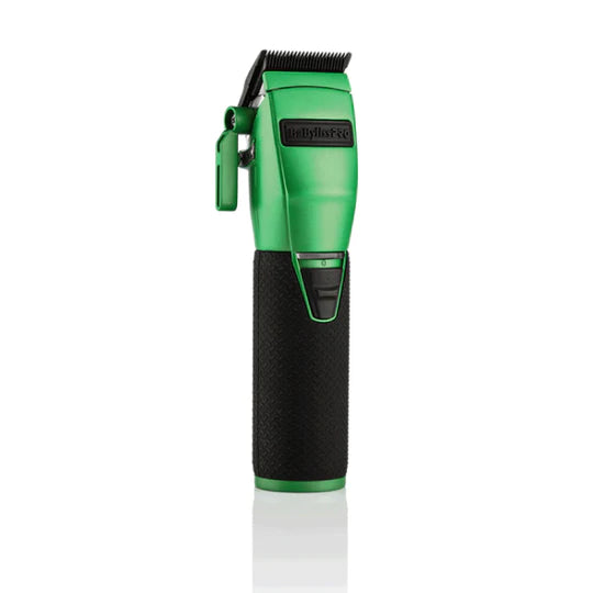 BaBylissPRO GreenFX Boost+ Clipper – Patty Cuts Edition – three-quarter view of green clipper