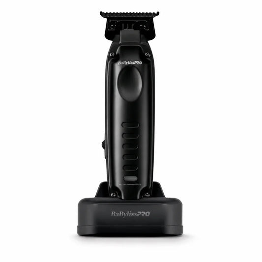BaBylissPRO LO-PROFX Compact FX72MB Matte Black trimmer front view on charging stand
