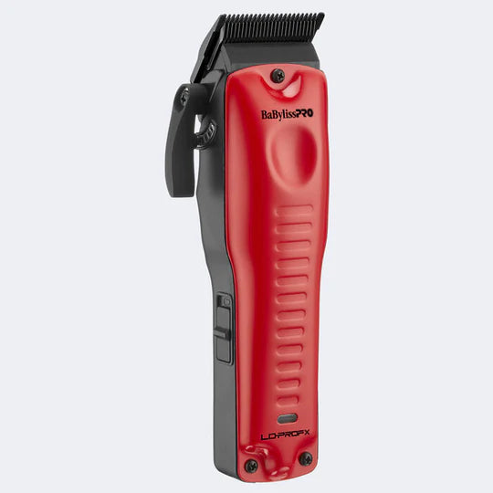 BaBylissPRO LoPROFX Influencer Clipper #FX825RI – Red – angled view of red clipper