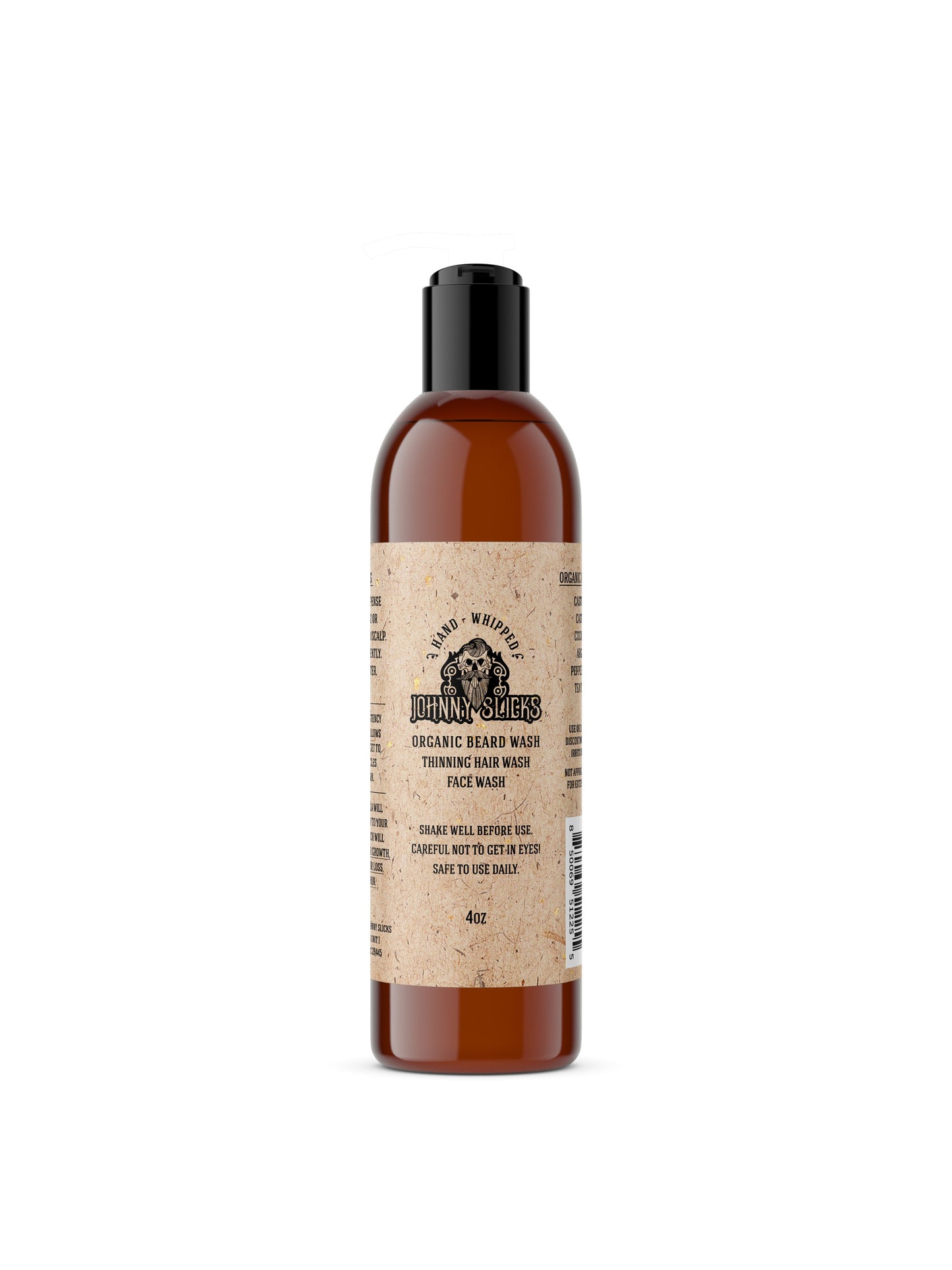 Johnny Slicks Organic Hand-Whipped Beard Wash – 4 oz & 8 oz – 4-ounce beard wash bottle front view