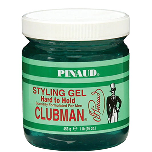 Clubman Pinaud Hard to Hold Styling Gel 16 oz jar front view