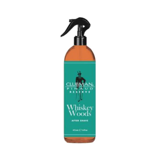 Clubman Whiskey Woods Barber Spray 16 oz bottle front view