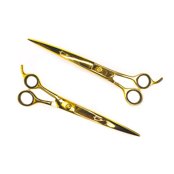 Diamond Cuts 10-inch curved barber shears in gold mirror finish