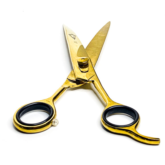 Diamond Cuts gold curved professional hair shears blade view