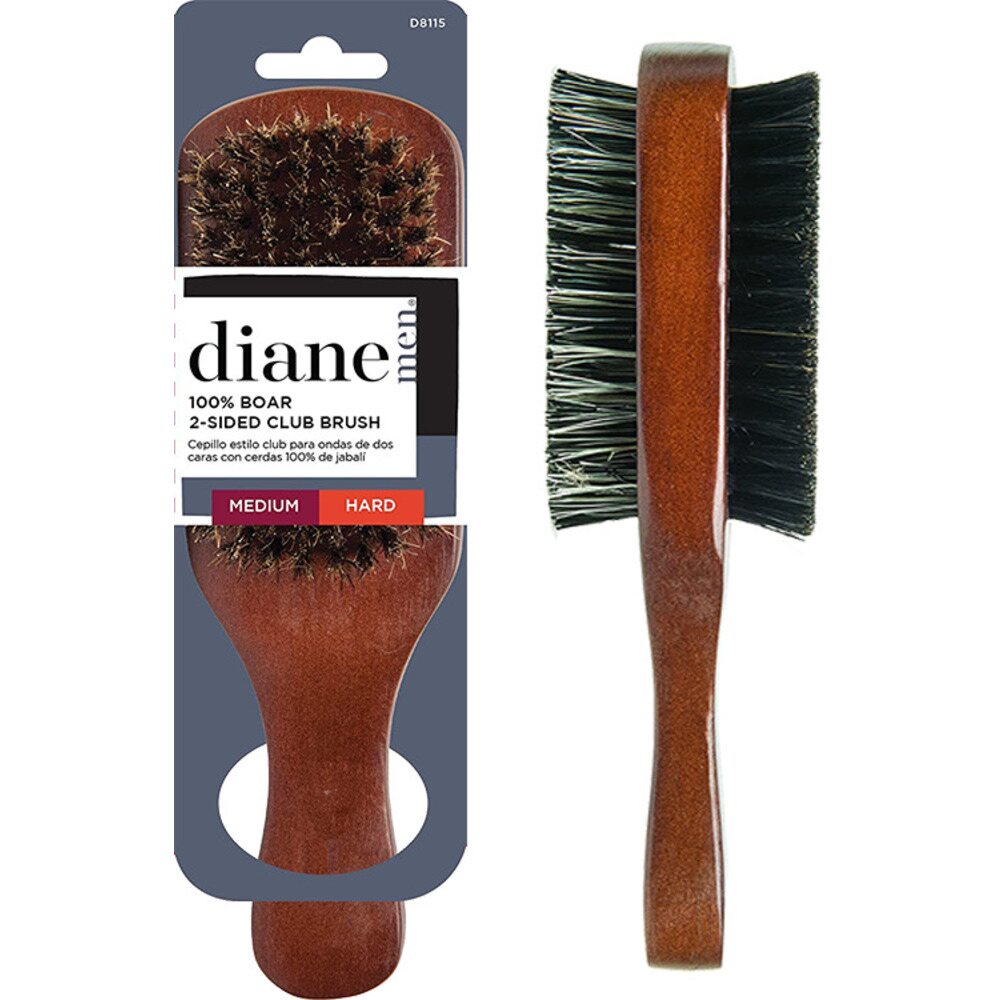 Diane D8115 100% boar 2-sided club brush with medium and hard bristles in retail packaging