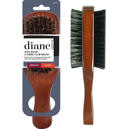 Diane D8115 100% boar 2-sided club brush with medium and hard bristles in retail packaging