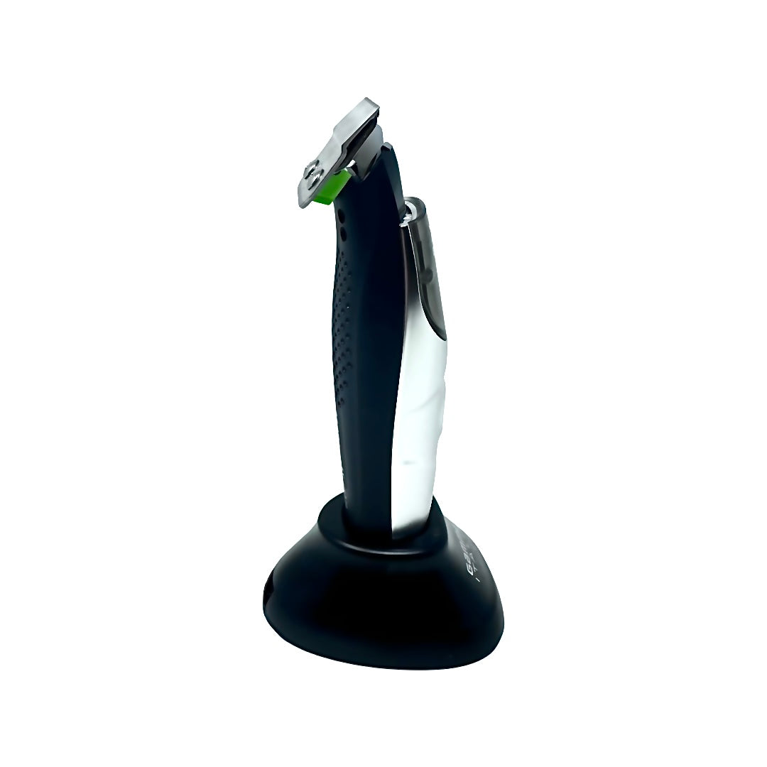 Philthy Blendz Gamma Evo 2.0 to Andis GTX Cam Follower – modified black trimmer side view on stand