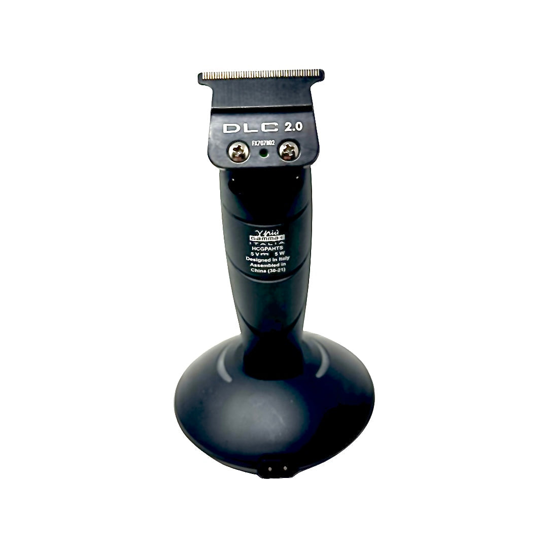 Philthy Blendz Gamma Hitter/Rebel 2.0 to BaBylissPRO FX Cam – modified black trimmer with DLC 2.0 blade on stand