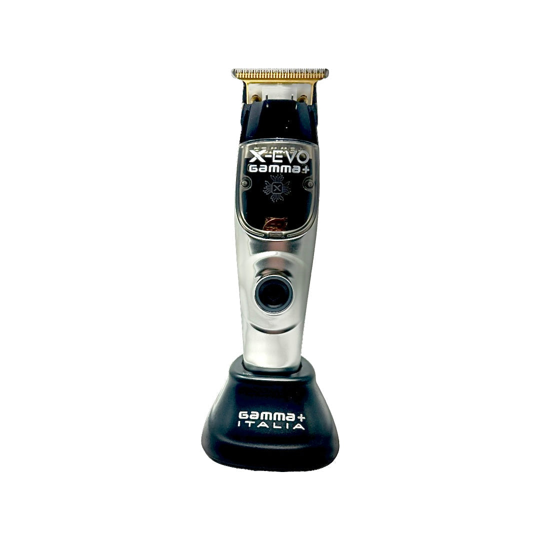 Philthy Blendz Gamma Evo 2.0 to BaBylissPRO FX Cam Follower – Gamma X-Evo trimmer front view on stand