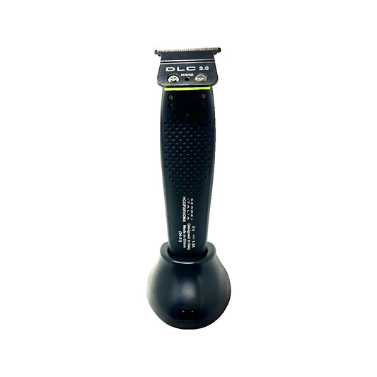 Philthy Blendz Gamma Evo 2.0 to BaBylissPRO FX Cam Follower – modified black Gamma Evo with DLC 2.0 blade on stand