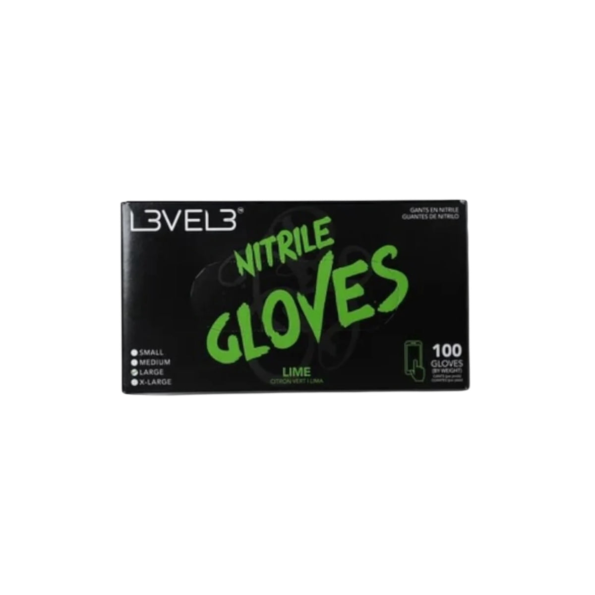 L3VEL3 lime nitrile gloves 100-count box front view