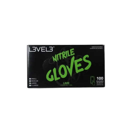 L3VEL3 lime nitrile gloves 100-count box front view