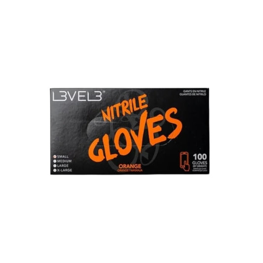L3VEL3 Orange Nitrile Gloves 100-count box front view