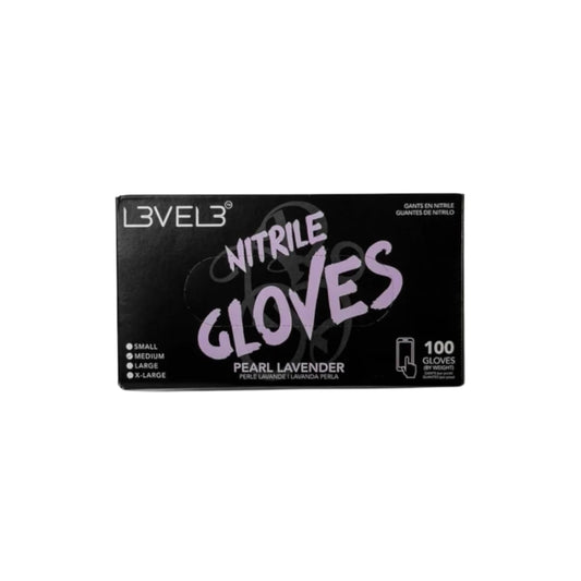 L3VEL3 pearl lavender nitrile gloves 100-count box front on white background