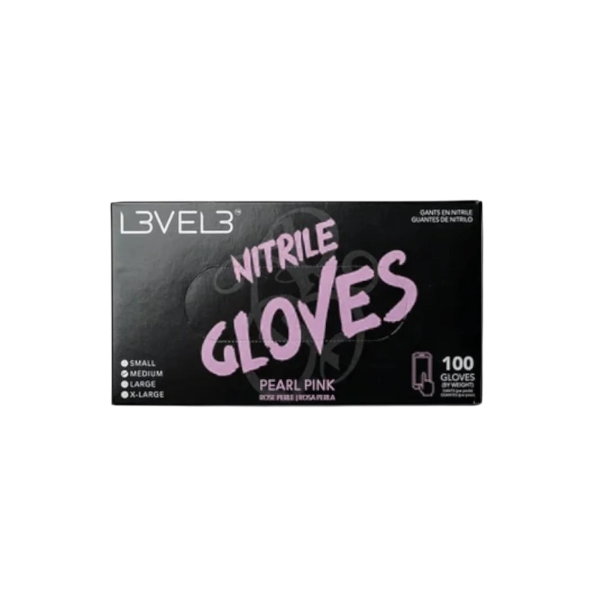 L3VEL3 Pearl Pink nitrile gloves 100-count box clean front view