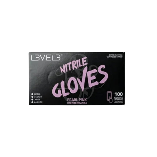 L3VEL3 Pearl Pink nitrile gloves 100-count box clean front view