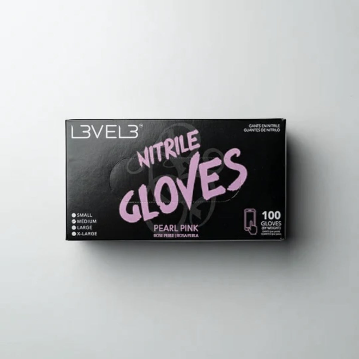 L3VEL3 Pearl Pink nitrile gloves 100-count box shadowed product view