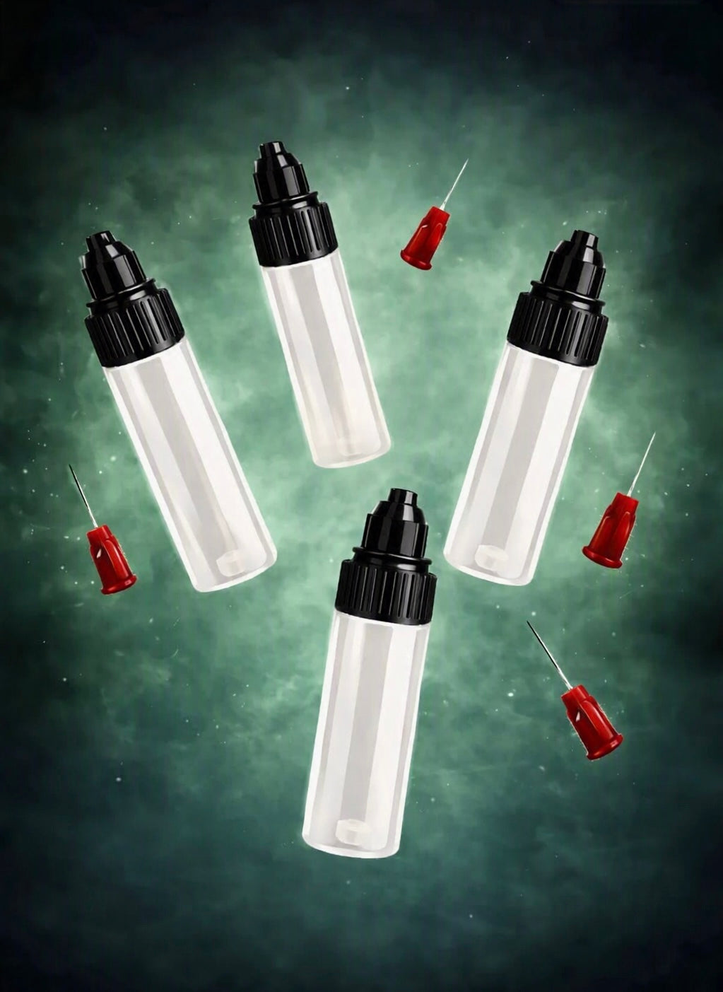 NoClogg four-pack 1 oz airbrush bottles with needles straws and tops